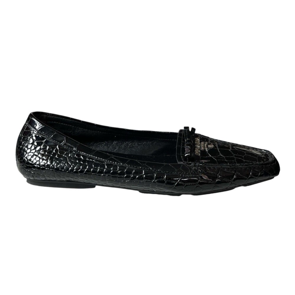 Prada Patent Leather Crocodile Print Moccasin Loafer Slip On Size EU 38.5 US 8.5 - Picture 2 of 6